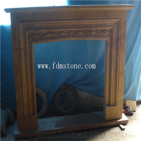 Indoor Used Yellow Sandstone Marble Stone Column Fireplace / Fireplace Mantles
