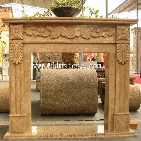 Indoor Used Yellow Sandstone Marble Stone Column Fireplace / Fireplace Mantles