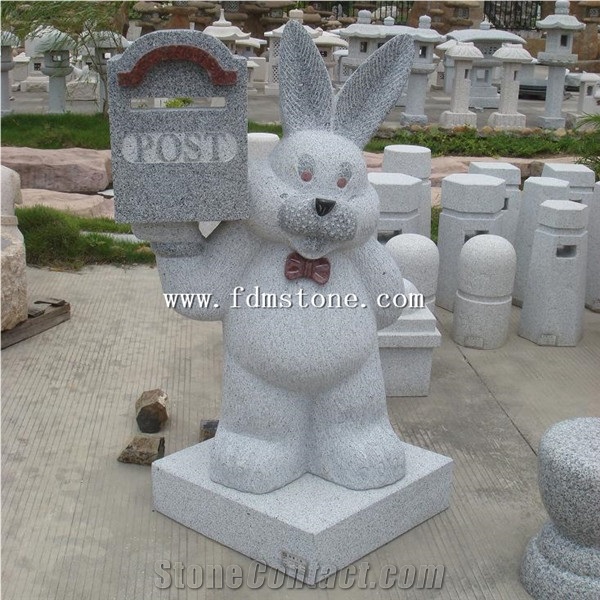 Lanscaping Animal Sculpture,Garden Sculptures,White Granite Stone Animal Rabbit Sculptures,Stone Carving,Stone Animal