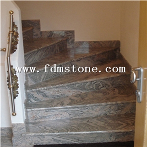 Multicolour Red Granite Stone Flamed Bullnosed Step,Stair Treads,Risers,Staircase