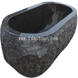 Natural Shanxi Black Stone Granite Bathroom Shower Tub Surround ,60" Augustus Chiselled Split Stone Tub Square Bathtubs