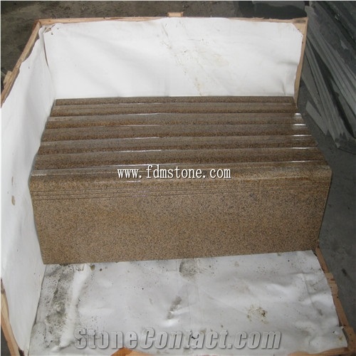 Polished Yellow Granite G682 Half Bullnosed Stair & Steps/Rusty Yellow Granite Stair Treads and Risers