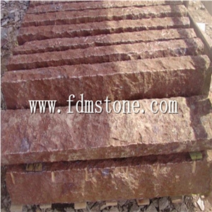 Red Granite All Sides Rough Pineappled Finished, Small Pillars Stone Railings