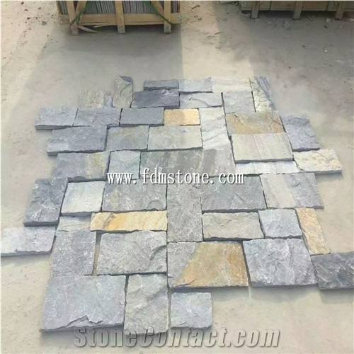 Split Slate Meshed Mosaic Tetris Pave Bisque Floor & Wall Tile,Slate Tetris Pave Wall Cladding