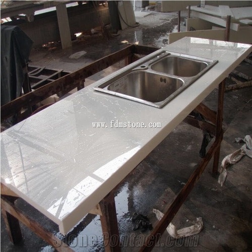 White Artifical Crystallized Glass Stone Slab for Facade,Wall Cladding, Flooring and Column