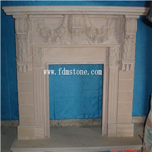 Yellow Stone Marble Fireplace Mantels Fireplace Surround,Carved Bird Fireplaces Mental