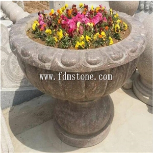 Yellow Stone Planter Flower Pots Garden Vases,Flower Carved Granite Stone Planter Pot