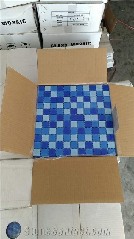 Fargo Polished Glass Mosaics for Swimming Pool, Glass Mosaic 327x327x4mm Swimming Pool Mosaic, Multi Color Chipped Glass Mosaic