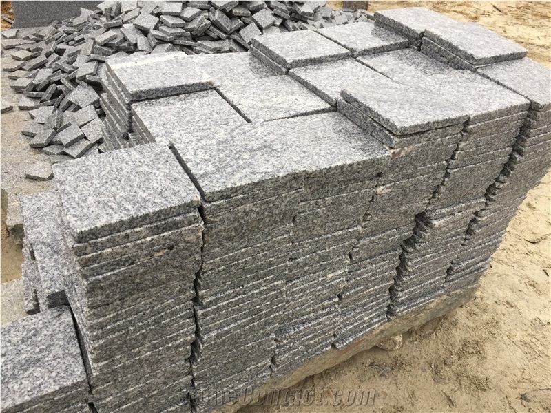Shandong Cheaper Sliver Grey Granite Pavers, G341 Grey Granite Cube Stone