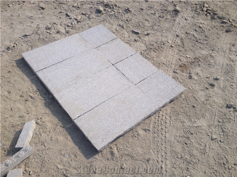 Shandong Cheaper Sliver Grey Granite Pavers, G341 Grey Granite Cube Stone