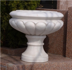 White Marble Carving Flower Pots Landscaping Stone / Exterior Planters