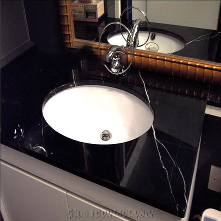 Black Bathroom Countertop, Nero Marquina Marble Vanity Top,Black Marble Bathroom Top