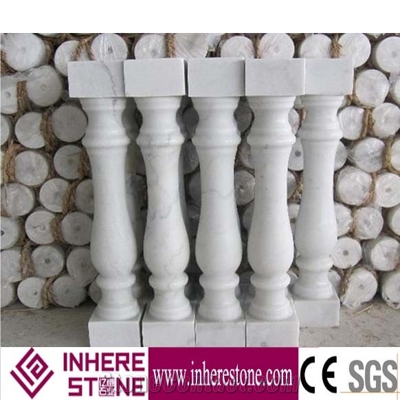 Building Stone White Marble Baluster Railings, Construction Material for Balcony Handrail