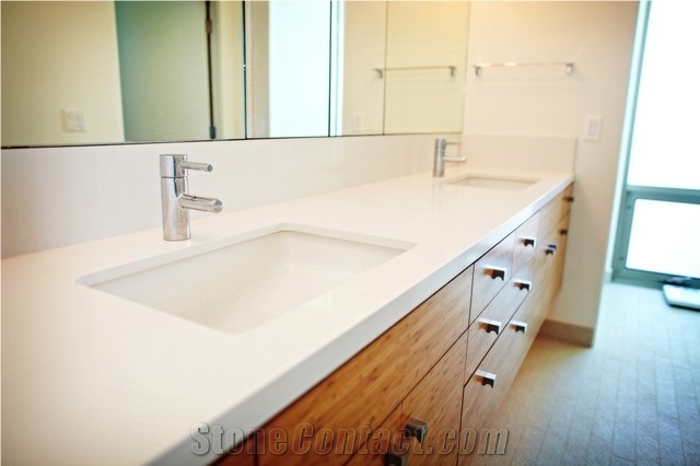 Snow White Quartz Bathroom Vanity Top, Quartz Stone Vanity Top