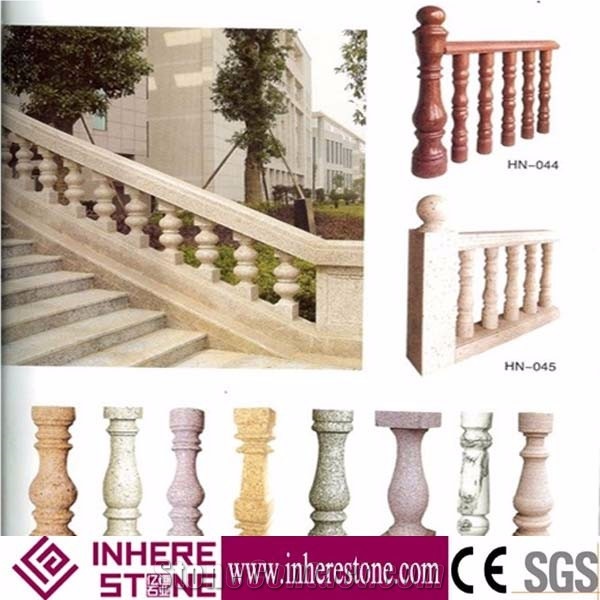 Yellow Granite Prefabricated Balcony Stair Railing, Natural Stone Handrails for Outdoor Steps