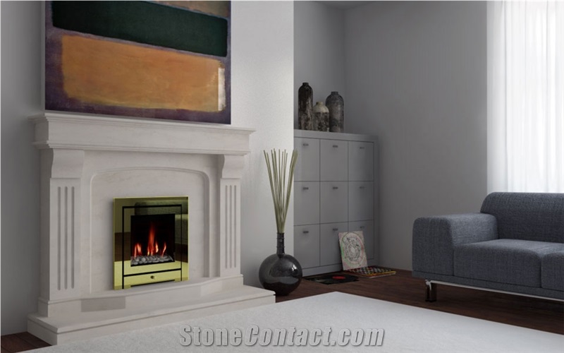 Moca Creme Limestone Traditional Fireplace