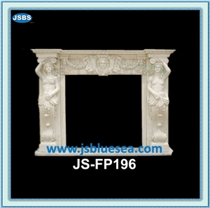 Absolute Beige Marble Fireplace, Natural Stone Sculptured Fireplaces