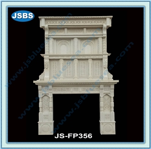China Beige Sandstone Fireplace, Sculptured Fireplace