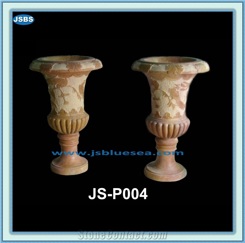 Custom Made Marble Flowerpot, Brown Marble Planter Pots