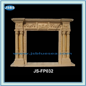 Hand Carved Natural Marble Column Fireplace