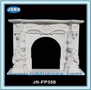 High Quality White Marble Fireplace, Sculptured Fireplace
