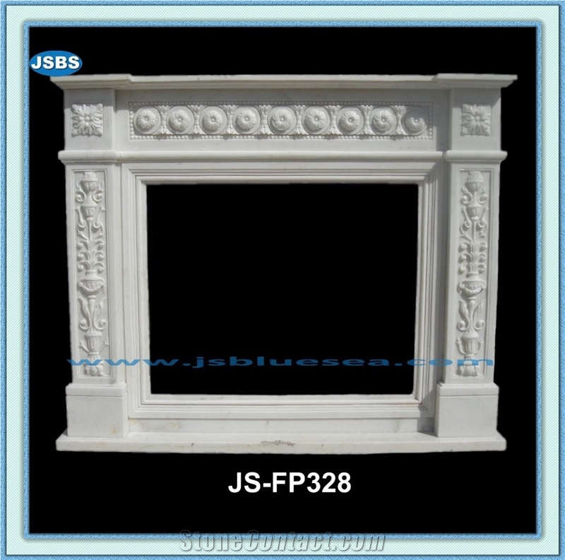 Hunan White Marble Fireplace Surround, Fireplace Mantel