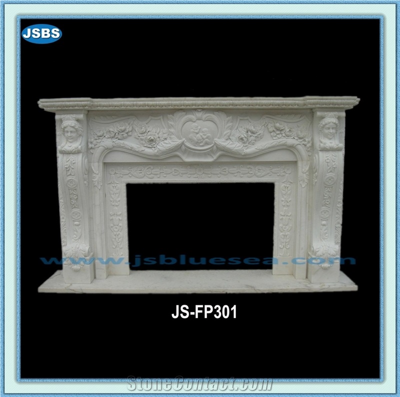 Stone Fireplace Mantel, Hunan White Marble Fireplace Mantel