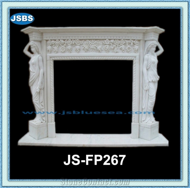Stone Fireplace Mantel, Hunan White Marble Handcarved Fireplace