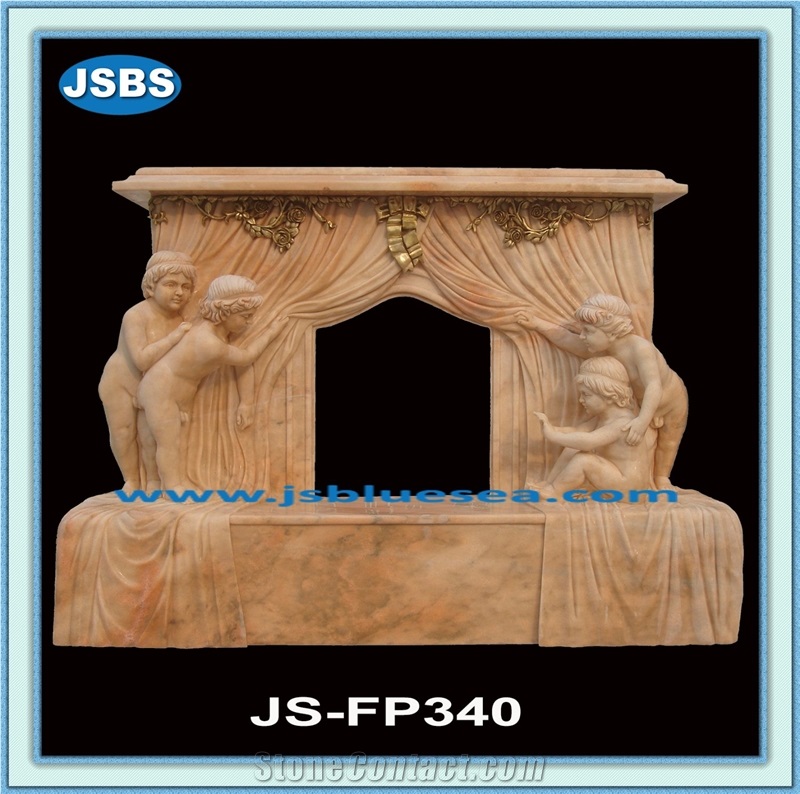 Sunset Glow Red Marble Sculpture Fireplace Mantel