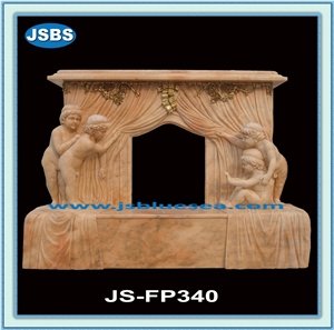 Sunset Glow Red Marble Sculpture Fireplace Mantel