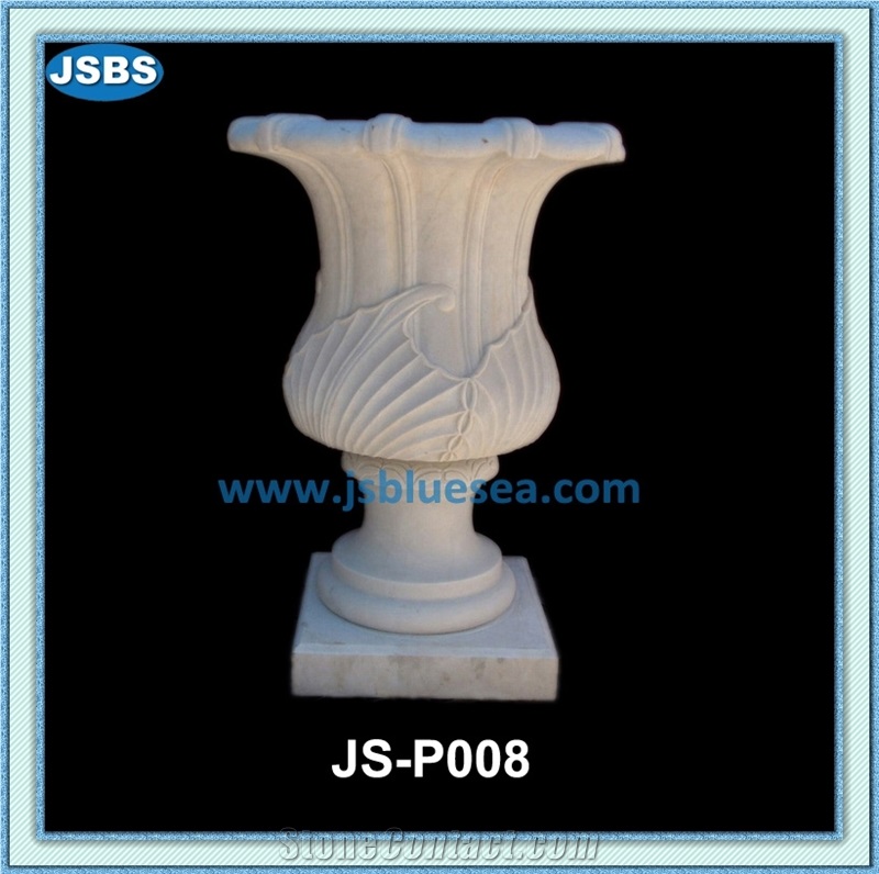 White Marble Carved Flowerpot
