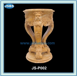 Yellow Marble Carved Flowerpot