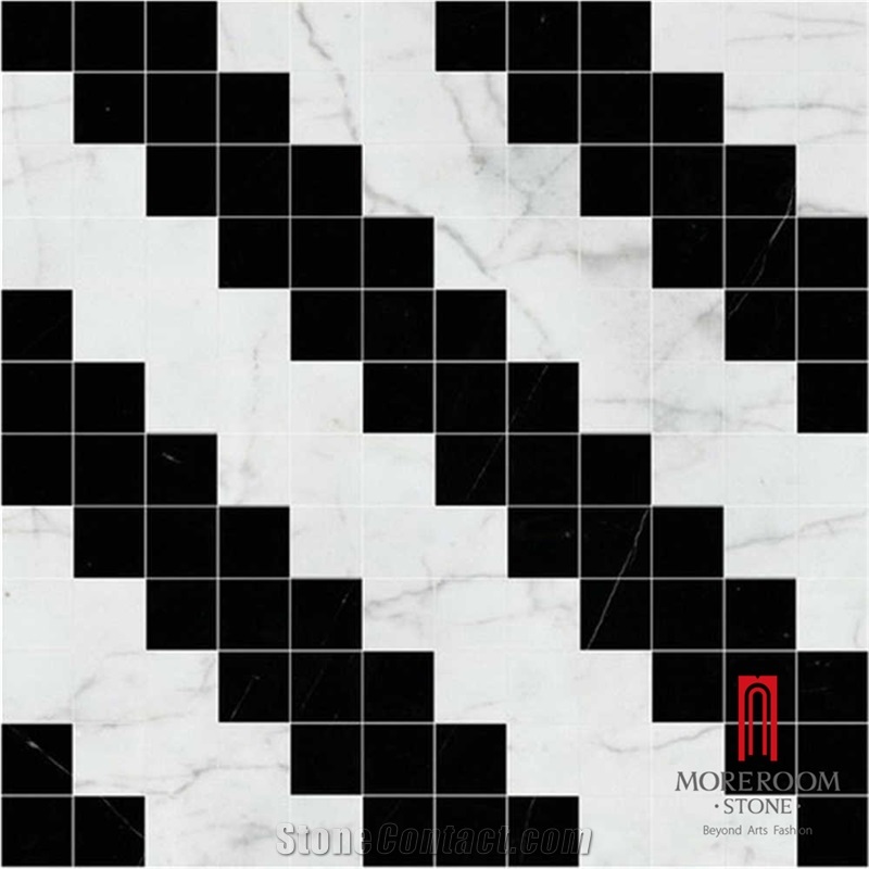 Black and White Ceramic Back Laminated Marble Mosaic Design