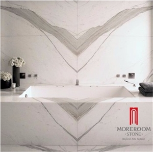 Book-Matched Calacatta Marble Slabs with Dramatic Gray and Gold Veining