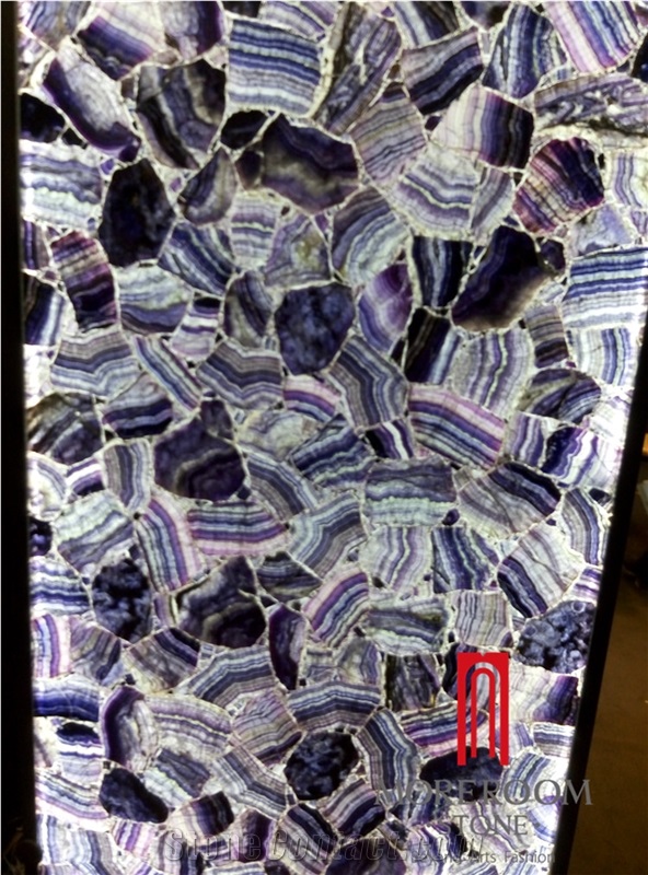 Purple Backlit Semiprecious Stone Panel for Wall