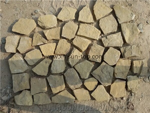 Beige Limestone Flagstone/Light Yellow Limestone Flagstone Walkway Pavers/Random Flagstones Road Paving/Fagstone Wall Tile&Floor Tile/ Irregular Flagstones for Flooring&Wall Cladding/Landscaping Stone