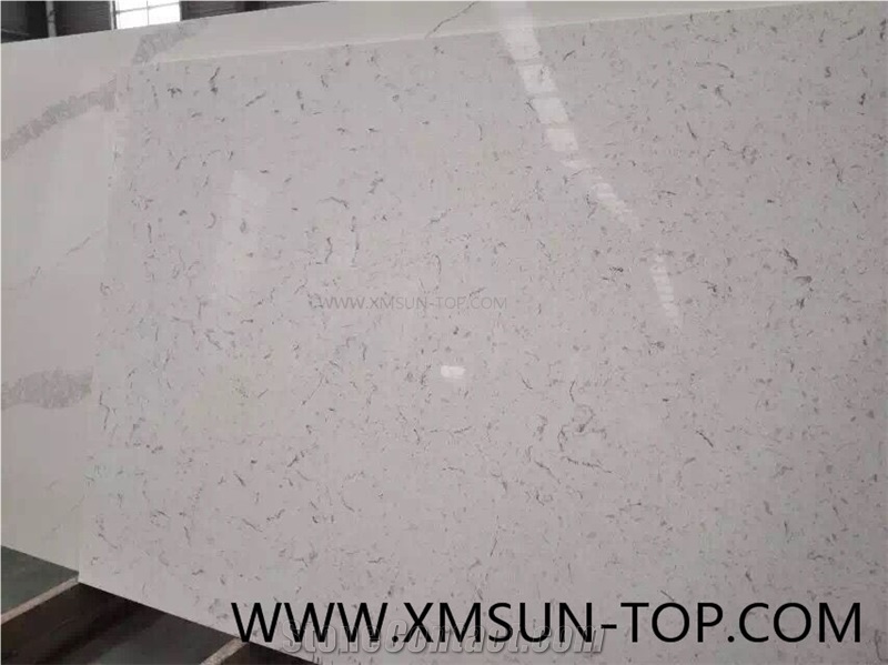 Carrara White Quartz Stone Big Slabs&Gangsaw Slab&Customized/Carrara White Engineered Stone/White Artificial Quartz with Grey Veins/White Manmade Stone/China Quartz Stone for Flooring&Wall Covering