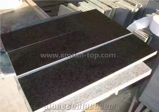 Polished China G684 Black Basalt Steps/Pearl Black Stair Riser/Absolute Black Stair Treads/Fuding Black Staircase