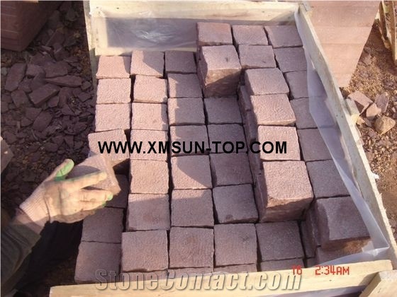 Red Sandstone Cube Stone/Dark Red Sand Stone Cobble Stone/Red Stone Paving Sets/Natural Stone Floor Covering/Red Stone Courtyard Road Pavers
