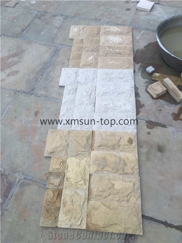 Small Size Beige and White Limestone Mushroomed Cladding/Lime Stone Mushroomed Stone/Beige Mushroom Stone/Building Stone/Mushroom Wall Cladding/Limestone Mushroom Wall Tile