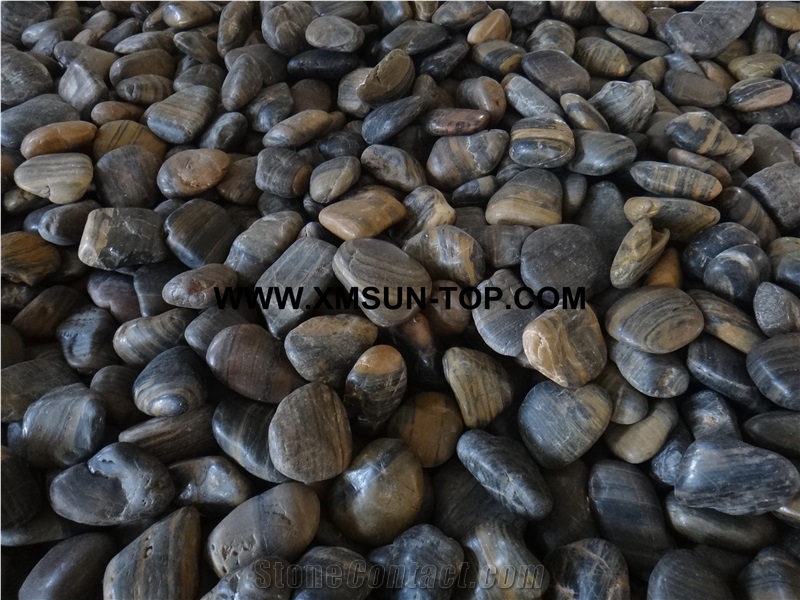 Tiger Skin River Stone&Pebbles/Tiger Skin Pebbles/Black and Yellow Round Pebbles/Pebble for Landscaping Decoration/Wall Cladding Pebble/Flooring Paving Pebble
