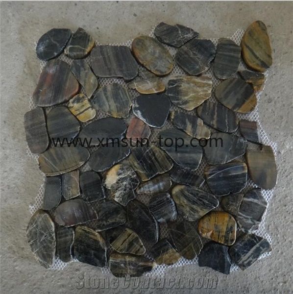 Tiger Skin Sliced Pebble Mosaic Tile/Natural River Stone Mosaic for Wall Covering&Flooring/Pebble Mosaic in Mesh/Double Surface Cut Pebble Mosaic/Pebble Mosaic for Bathroom&Kitchen/Interior Decoration