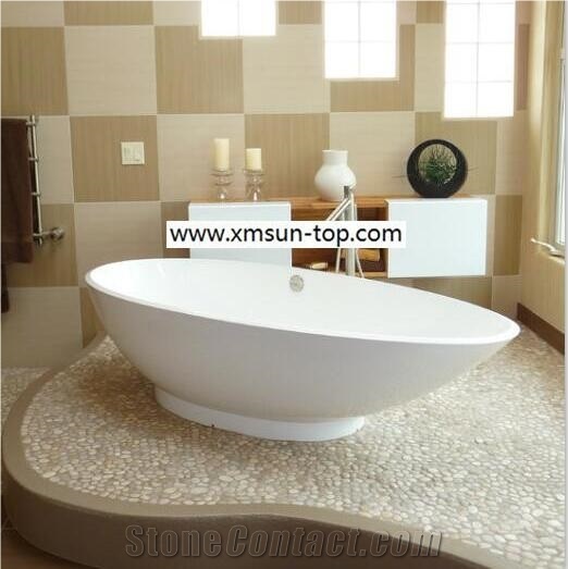 White Sliced Pebble Mosaic Tile/Natural River Stone Mosaic for Wall Covering&Flooring/Pebble Mosaic in Mesh/Double Surface Cut Pebble Mosaic/Pebble Mosaic for Bathroom&Kitchen/Interior Decoration