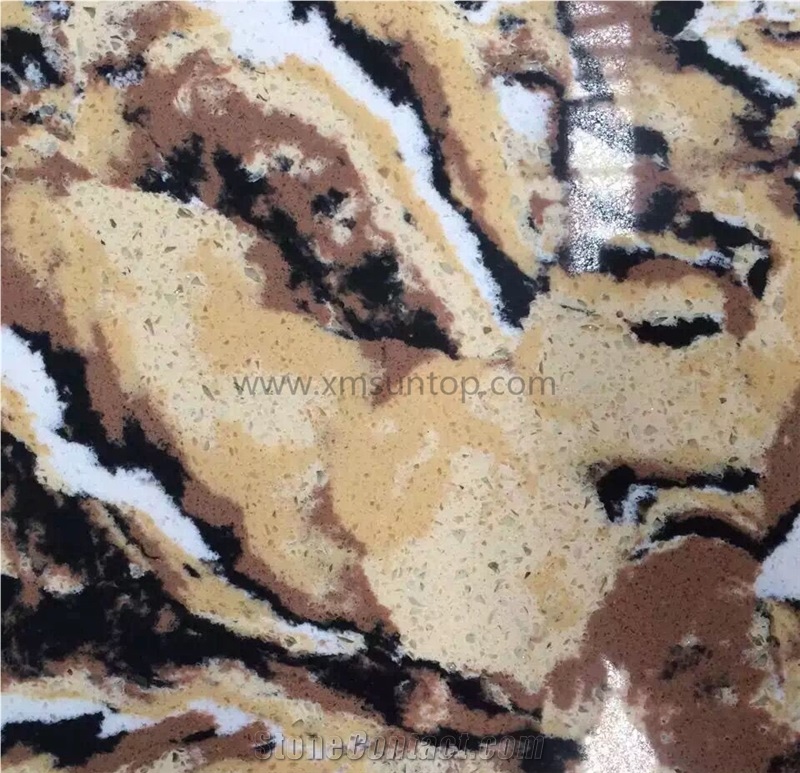 Yellow Tiger Skin Quartz Stone Big Slabs&Gangsaw Slab/Yellow Engineered Stone/Artificial Quartz with Tiger Skin Patterns/Yellow Manmade Stone/China Quartz Stone for Flooring&Wall Covering