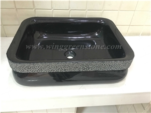 Direct Supply Of Shangxi Black Granite Round/Rectangle/Square/Oval Basins/Sinks for Kitchen/Bathroom/Vessel Decoration, Winggreen Stone