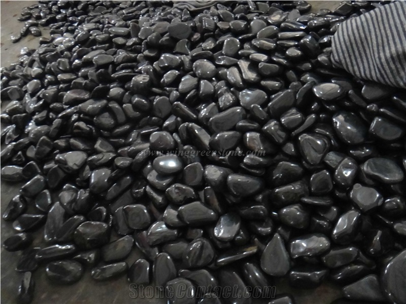 High Polished Black Pebble Stone, Shinny Polished Pebble Stone, China Black River Stone, Winggreen Stone