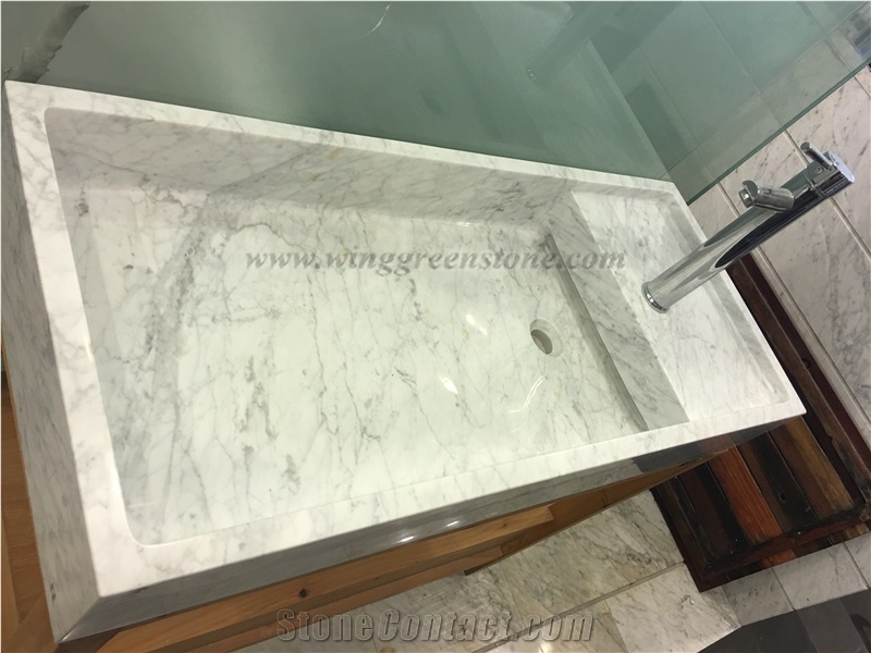 Polished Bianco Carrara White Marble Sinks/Basins