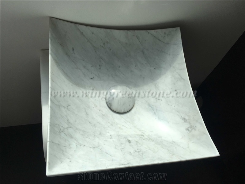 Popular Design Bianco Carrara Mable Pedestal Basins/Sinks for Bathroom/Vessel Decoration, Winggreen Stone