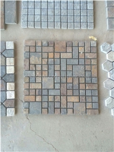 Rust Slate Mosaic Tile, Rectangular Particle Mosaic Tile, Wall and Floor Tile, Rustic Slate Mosaic Tile, Winggreen Stone