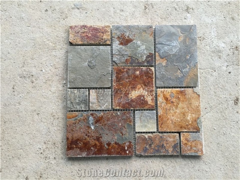 Rust Slate Mosaic Tile, Rustic Slate Mosaic Tile for Wall and Flooring Decoration, Rectangular Mosaic Tile, Winggreen Stone